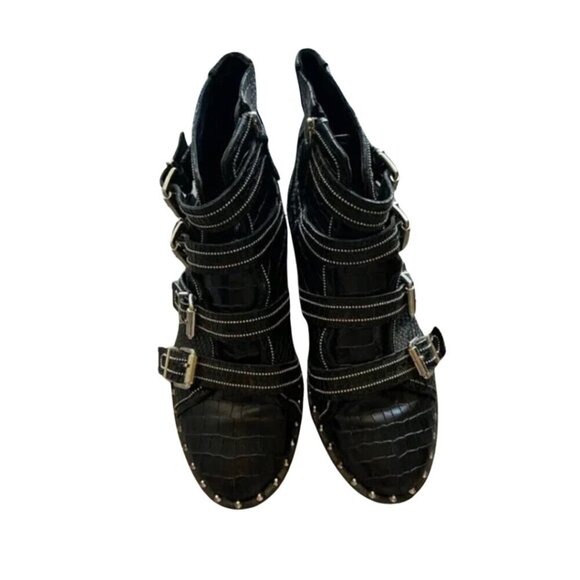 Schutz Darcy Black Leather 4 Buckle Studded Boots - Size 8